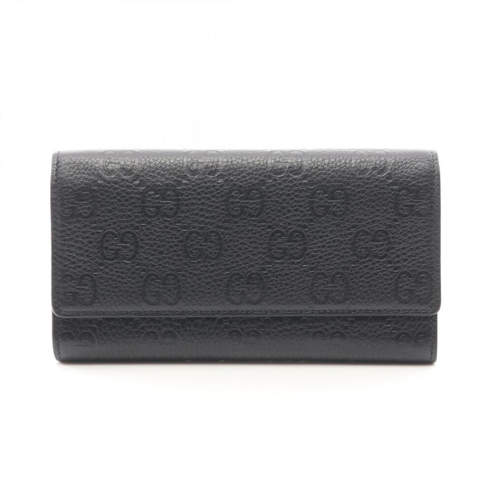 Gucci GG Emblem Continental Long Wallet Bifold Leather Black